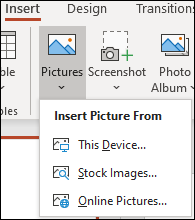 Меню вставки изображений в PowerPoint