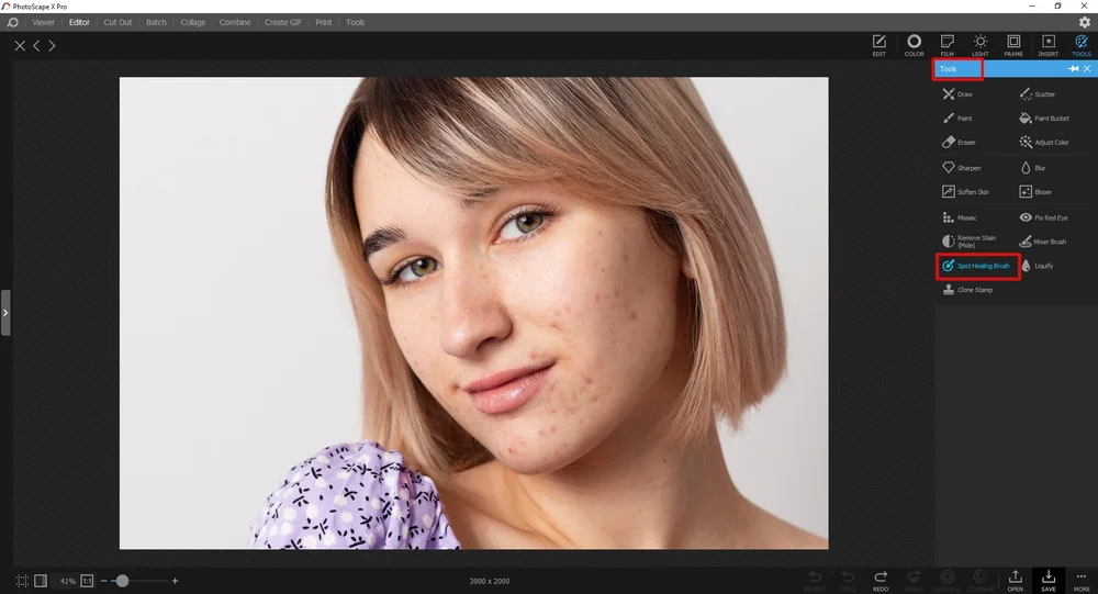 Инструменты удаления дефектов в PhotoScape X