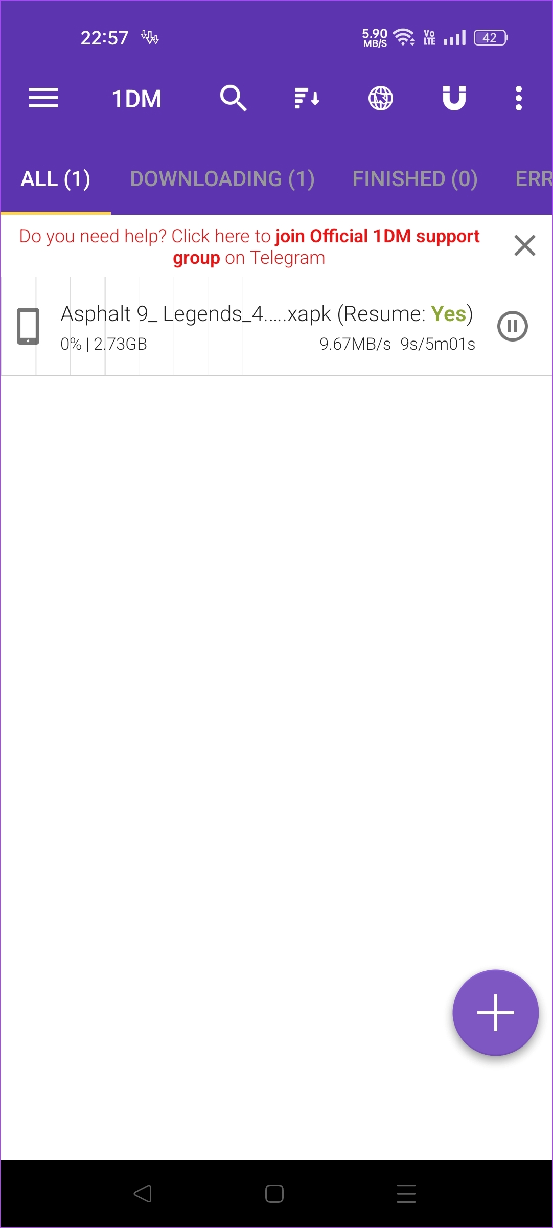 Интерфейс менеджера загрузок 1DM на Android