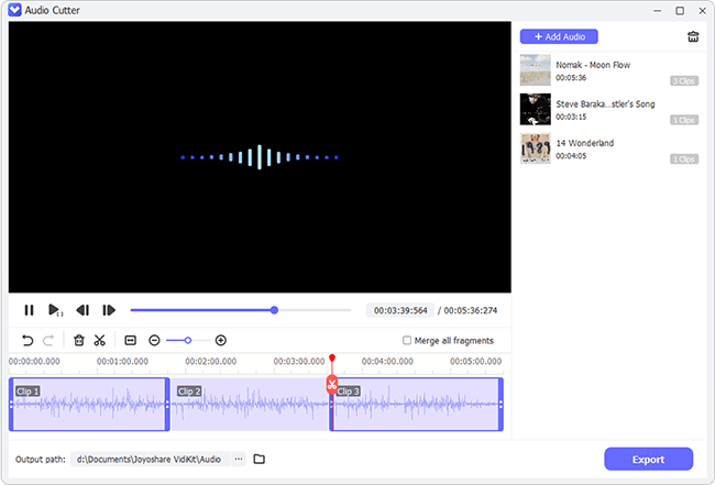 Разметка фрагмента в Joyoshare VidiKit Audio Cutter