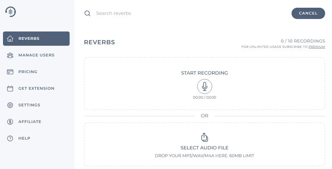 Интерфейс Reverb Record