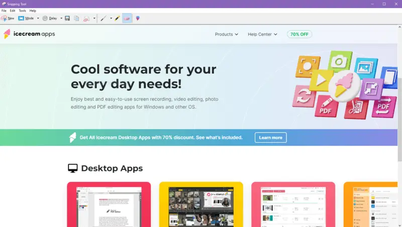 Интерфейс приложения Ножницы Windows