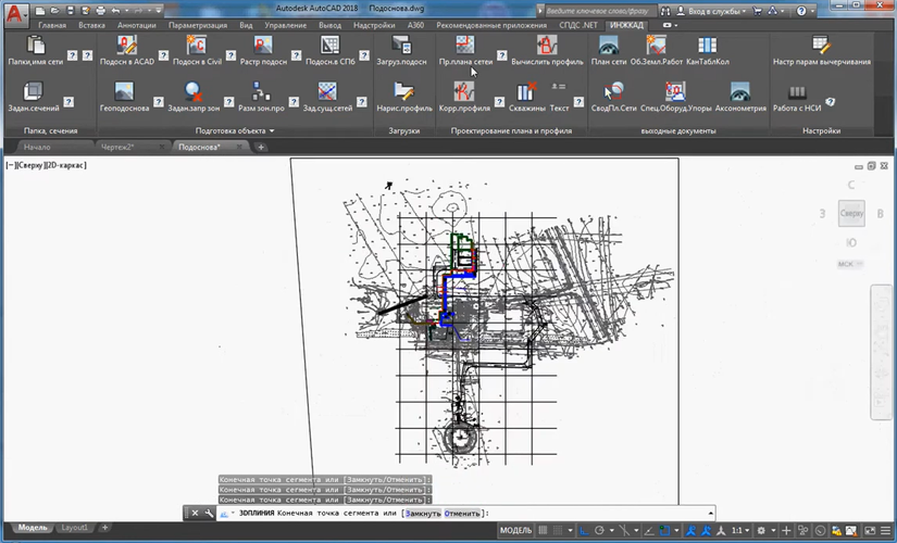 Интерфейс Autodesk AutoCAD при работе с инженерным чертежом