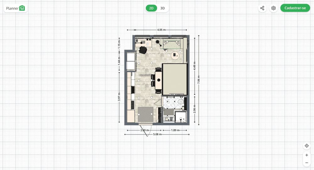 Интерфейс Planner 5D с двухмерным планом и переключателем 2D/3D