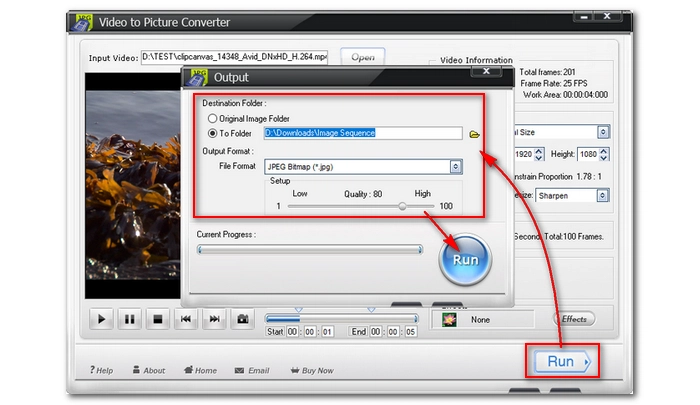 Запуск сохранения последовательности JPG в WonderFox Video to Picture Converter