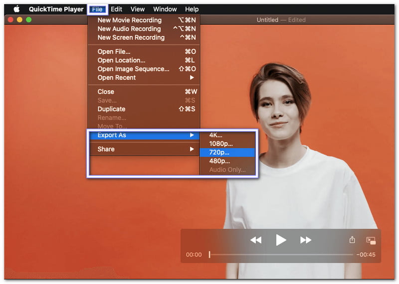 Сохранение объединённого фильма в QuickTime Player
