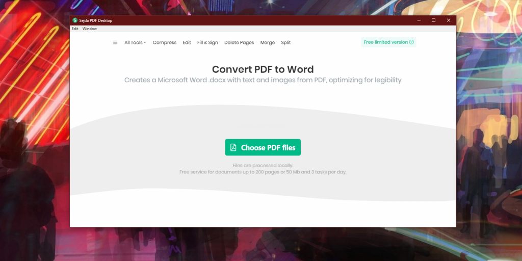Интерфейс Sejda Desktop для PDF to Word