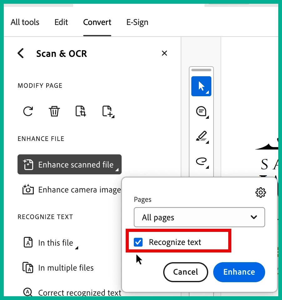 Интерфейс OCR в Adobe Acrobat