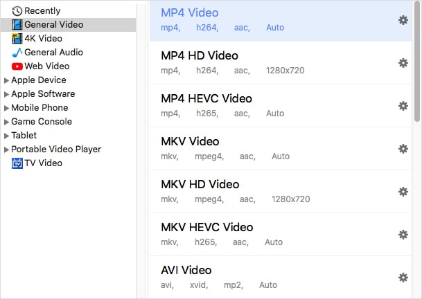 Cisdem Video Converter: выбор MP4 H.264/AAC, MKV, AVI и других выходных профилей