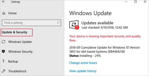 Проверка Windows Update в Windows 10