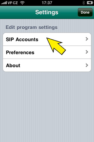 Раздел Settings Acrobits Softphone с пунктом SIP Accounts