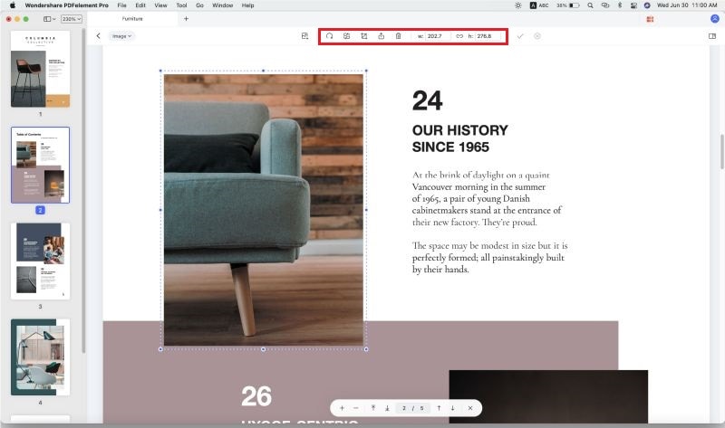 Изменение размера изображения в PDFelement для Mac
