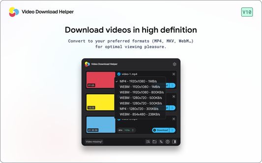 Тёмная тема панели Video DownloadHelper
