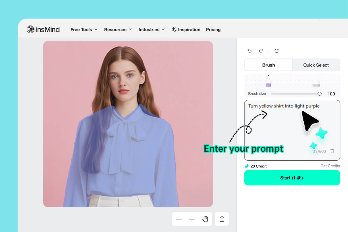 Интерфейс insMind для изменения цвета одежды
