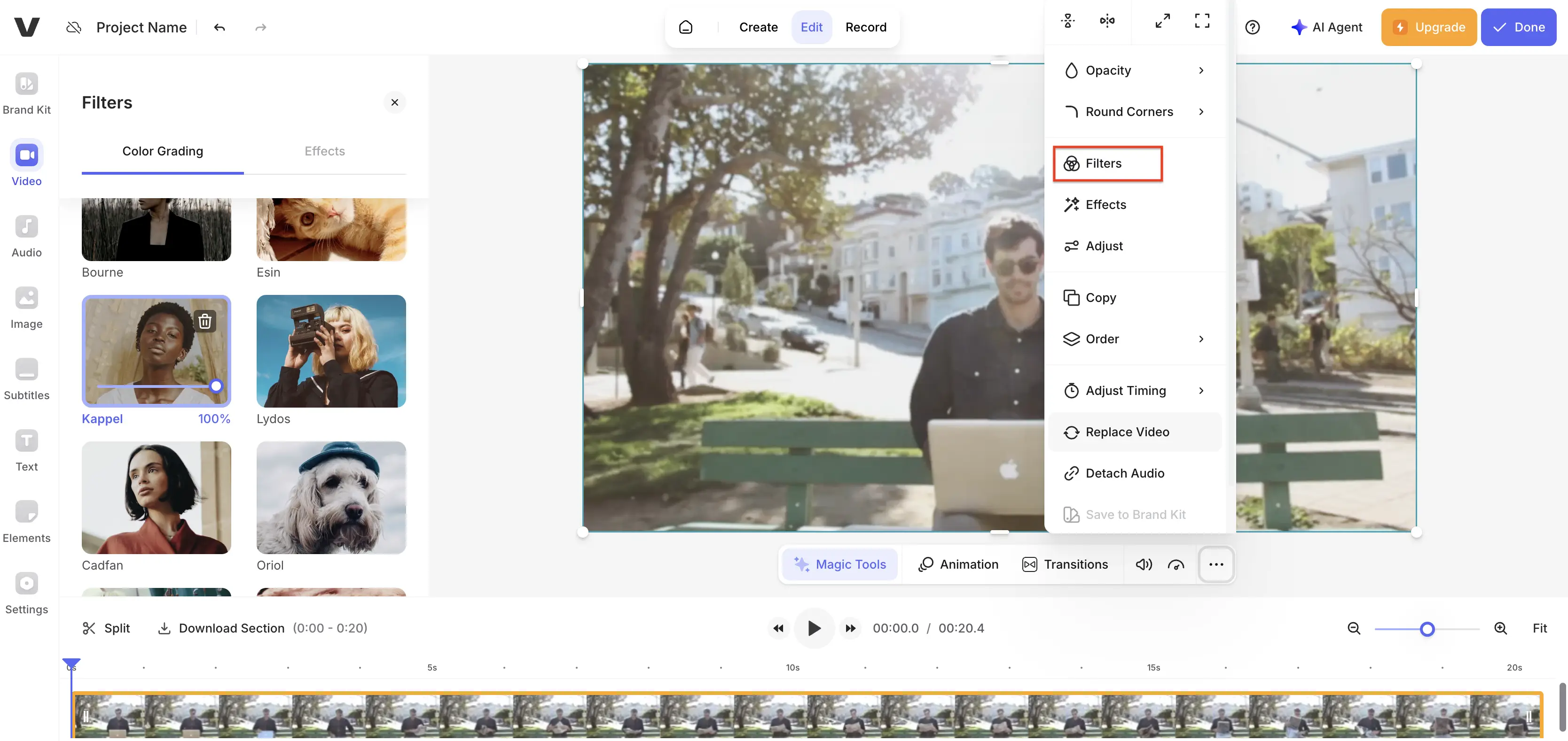 Раздел фильтров VEED.IO