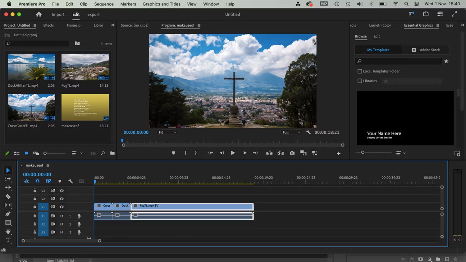 Интерфейс Adobe Premiere Pro с панелью проекта, монитором и многодорожечной timeline