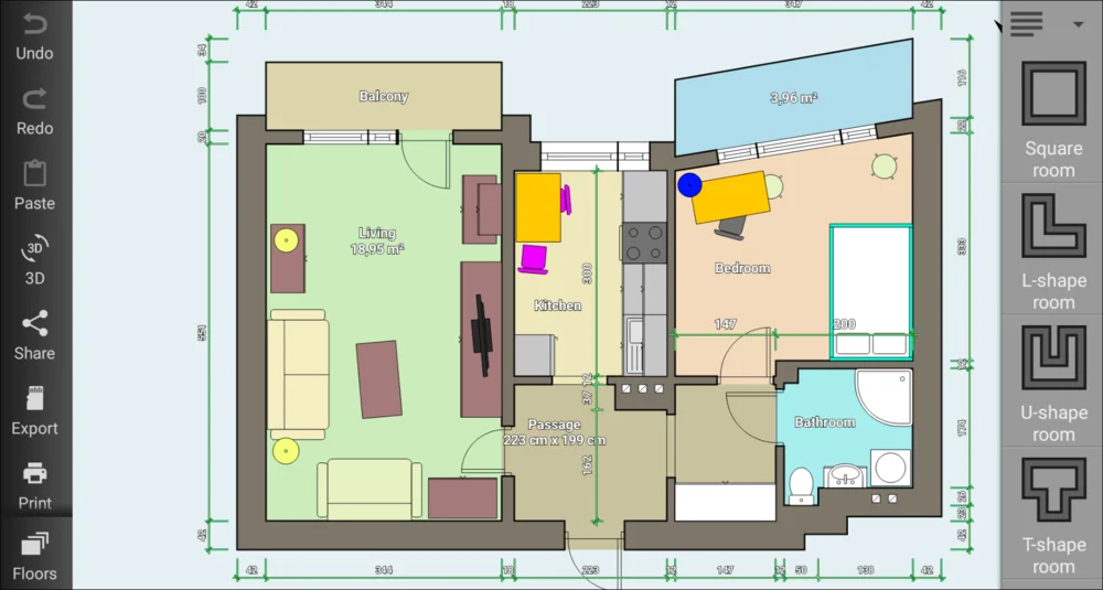 Интерфейс Floor Plan Creator с поэтажным планом