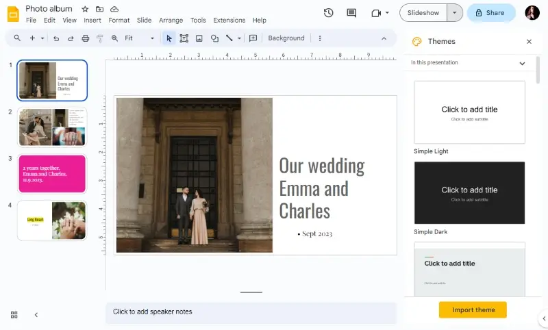 Интерфейс Google Slides с созданием слайд-шоу
