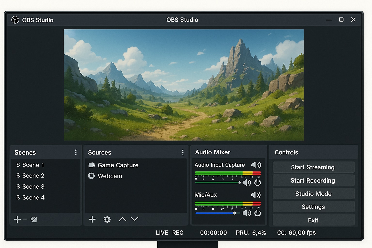 Панели и рабочие области OBS Studio