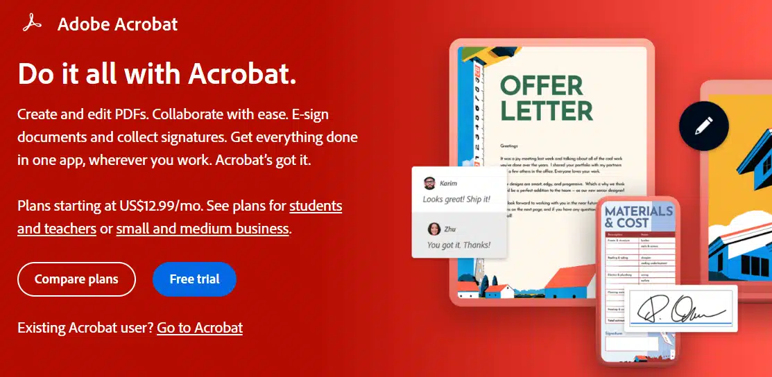 Интерфейс Adobe Acrobat для работы с интерактивным PDF