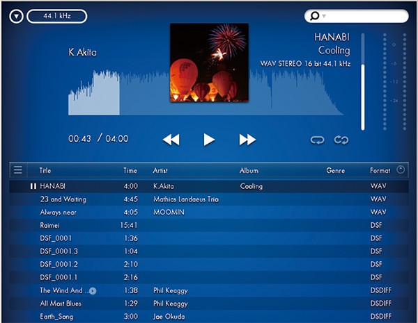 Интерфейс AudioGate со списком WAV, DSF и DSDIFF