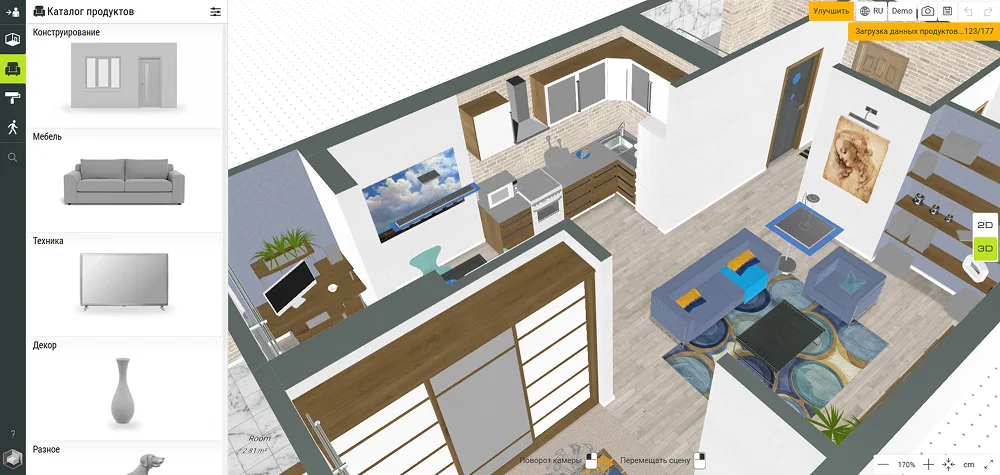 Roomtodo: 3D-план квартиры, каталог мебели и переключатель 2D/3D