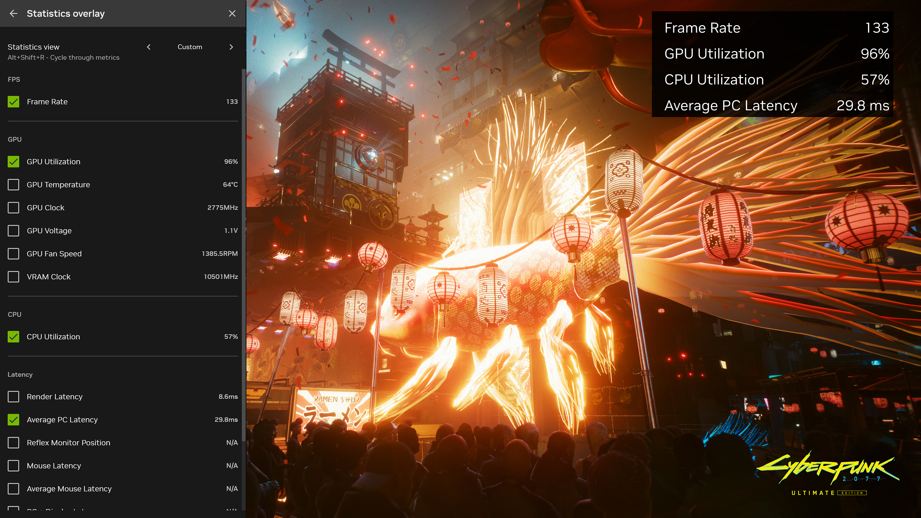 Настройка статистики FPS и загрузки в NVIDIA App
