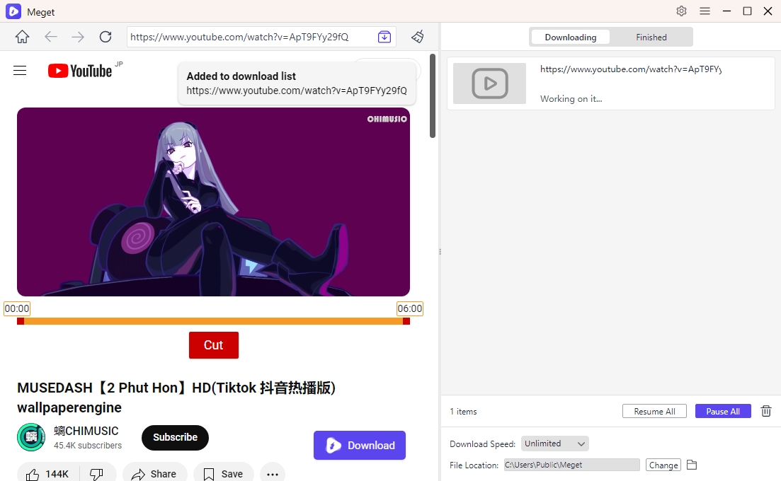 Добавление URL видео в Meget