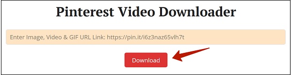 Поле Pinterest Video Downloader для обработки ссылки