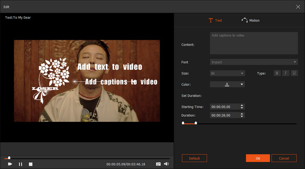 Текст в Aiseesoft Slideshow Creator