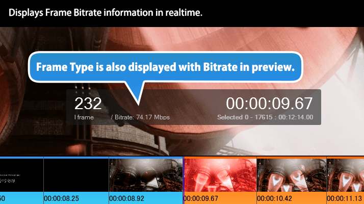 Отображение типа кадра и битрейта в предпросмотре TMPGEnc MPEG Smart Renderer 6