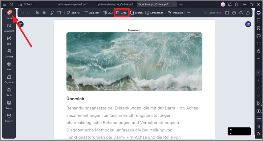 Кнопка Crop в интерфейсе PDFelement