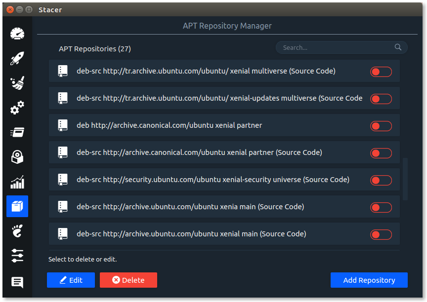 APT Repository Manager в Stacer