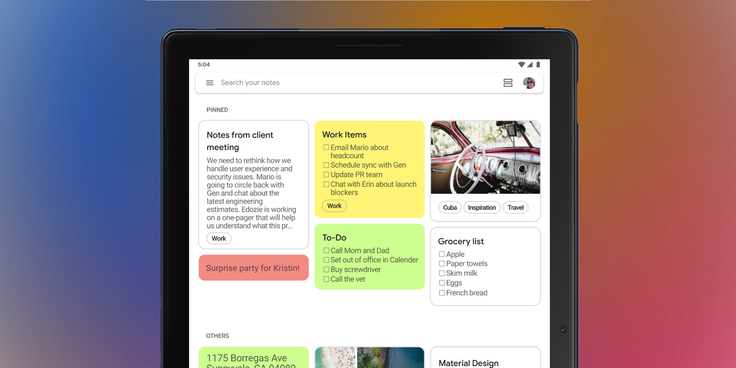 Интерфейс Google Keep с карточками заметок