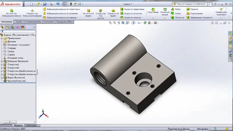 Интерфейс SolidWorks с инженерной моделью