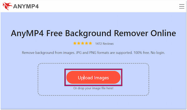 Загрузка изображения в AnyMP4 Free Background Remover Online