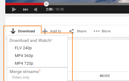 Меню Download в FastestTube под видеоплеером YouTube
