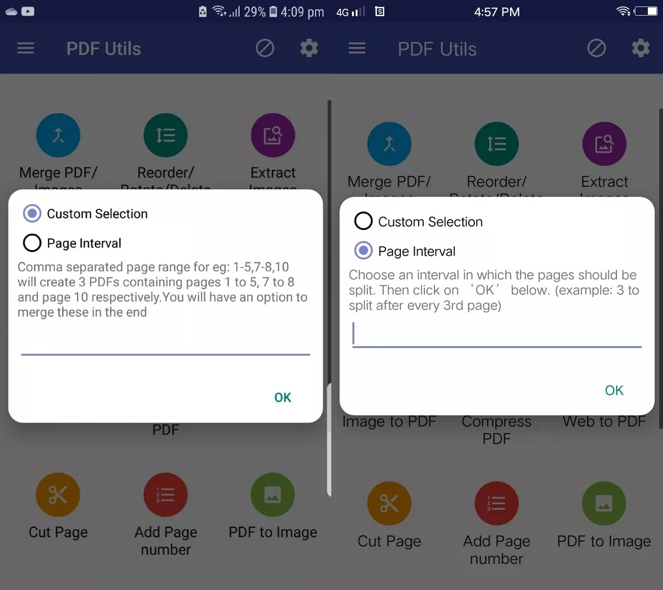 PDF Utils на Android: Split PDF с режимами Custom Selection и Page Interval