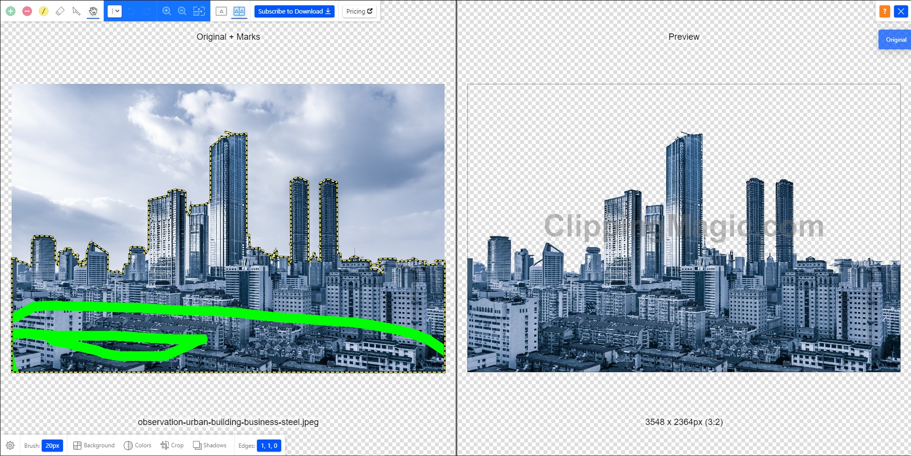 Интерфейс Clipping Magic с инструментами выделения