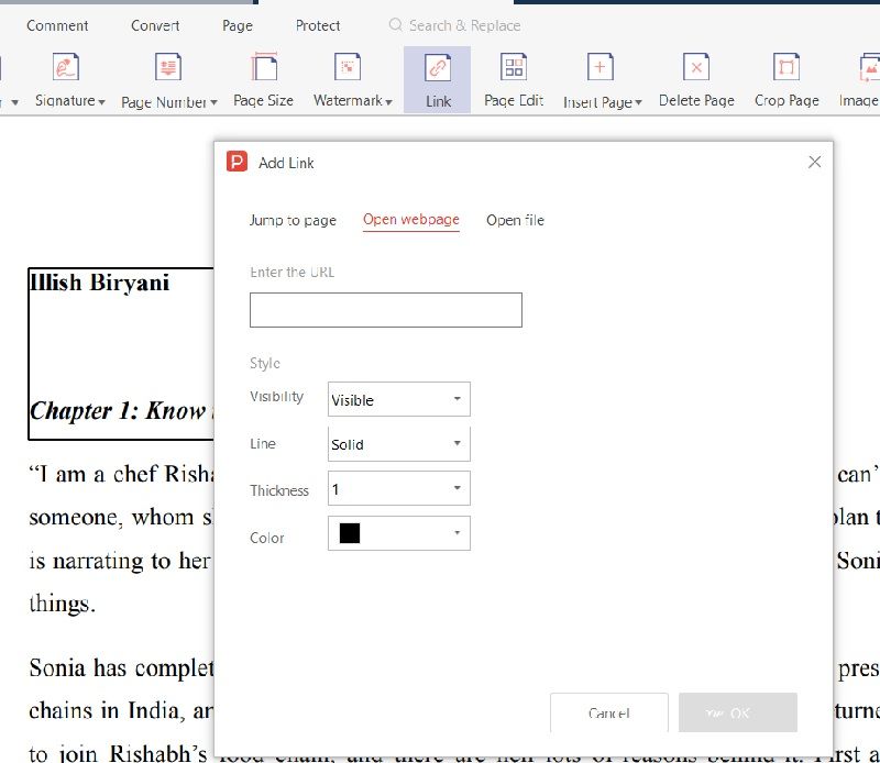 Диалог добавления ссылки PDF Agile