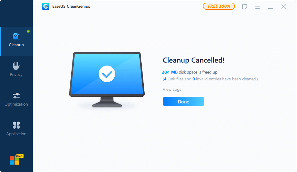 Результат очистки системы в EaseUS CleanGenius