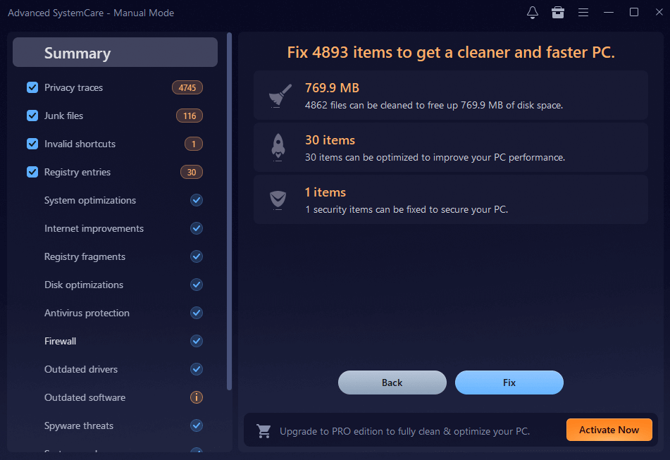 Результаты проверки Advanced SystemCare
