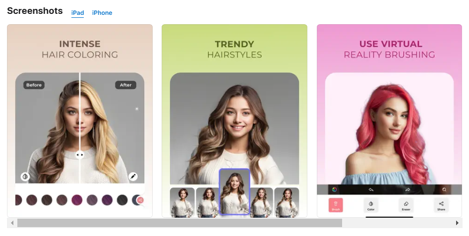 Интерфейс Hair Color Changer для примерки или изменения цвета волос