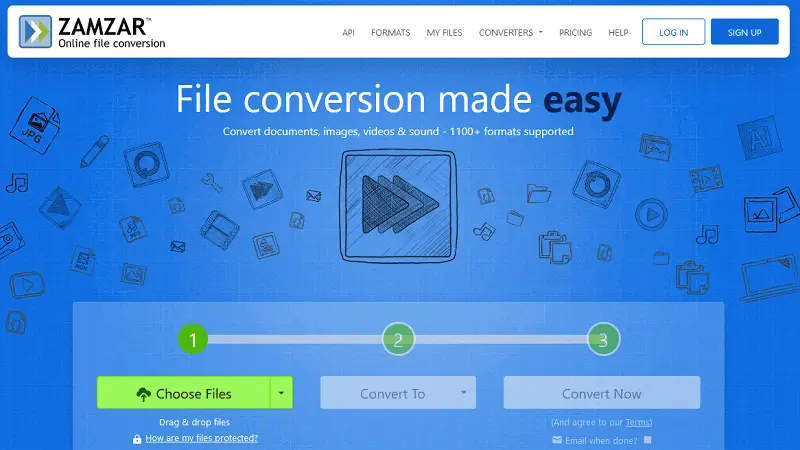 Интерфейс Zamzar с кнопкой Choose Files