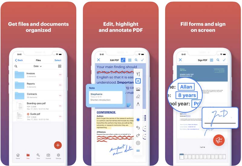 Интерфейс iLovePDF на мобильном устройстве: файлы, редактирование, аннотации, формы и подпись