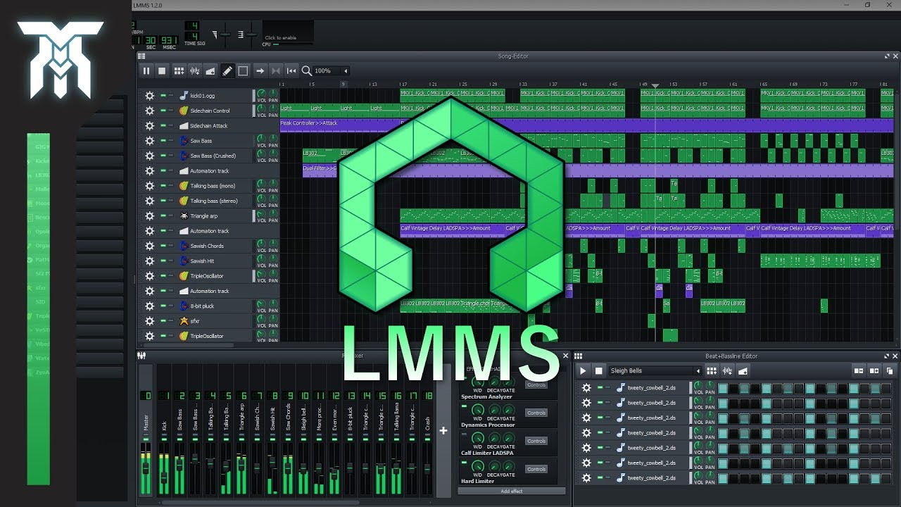 Интерфейс LMMS с редакторами композиции и паттернов