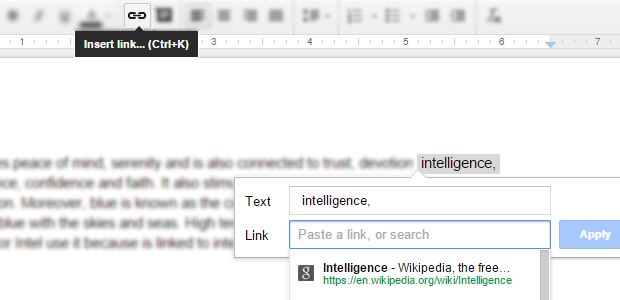 Добавление ссылки в Google Docs