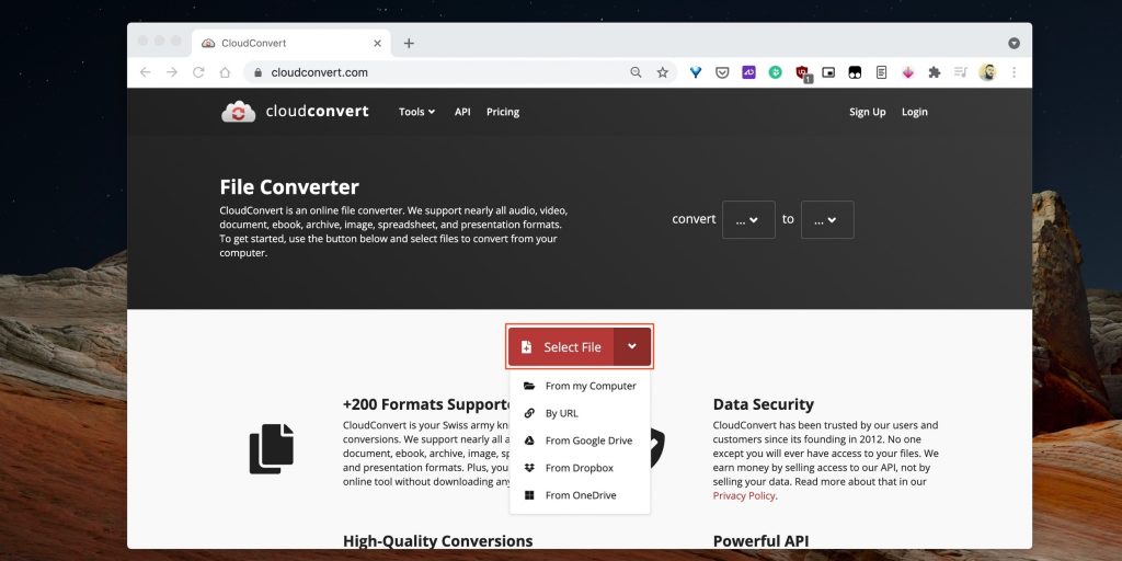 Настройка конвертации в CloudConvert