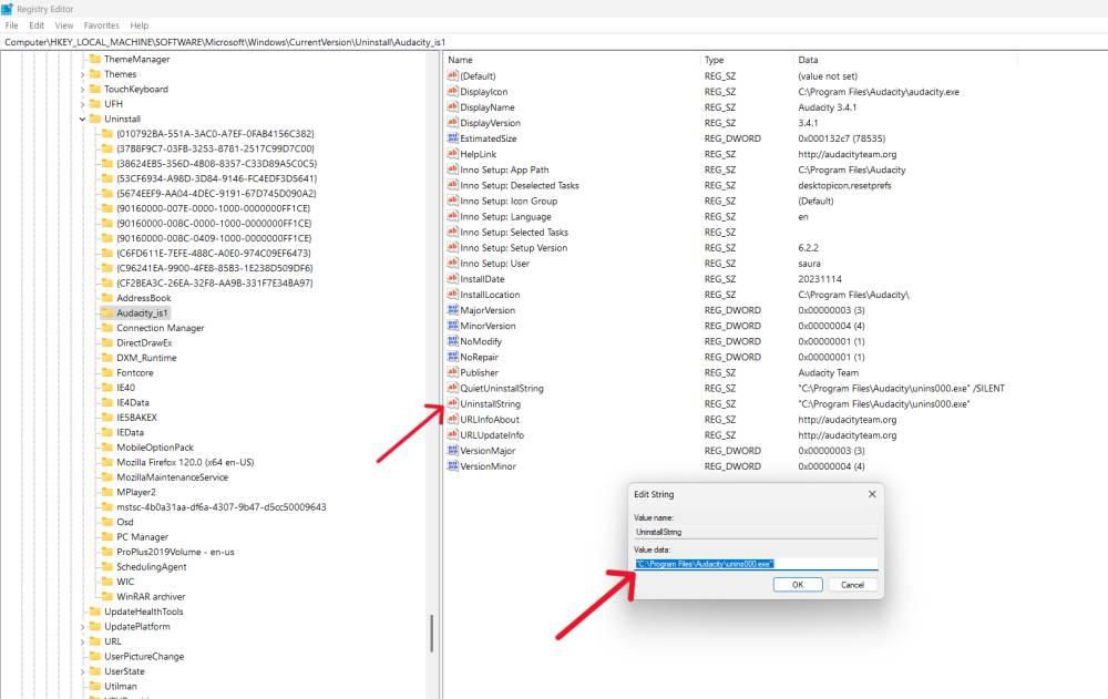Раздел Uninstall в редакторе реестра Windows