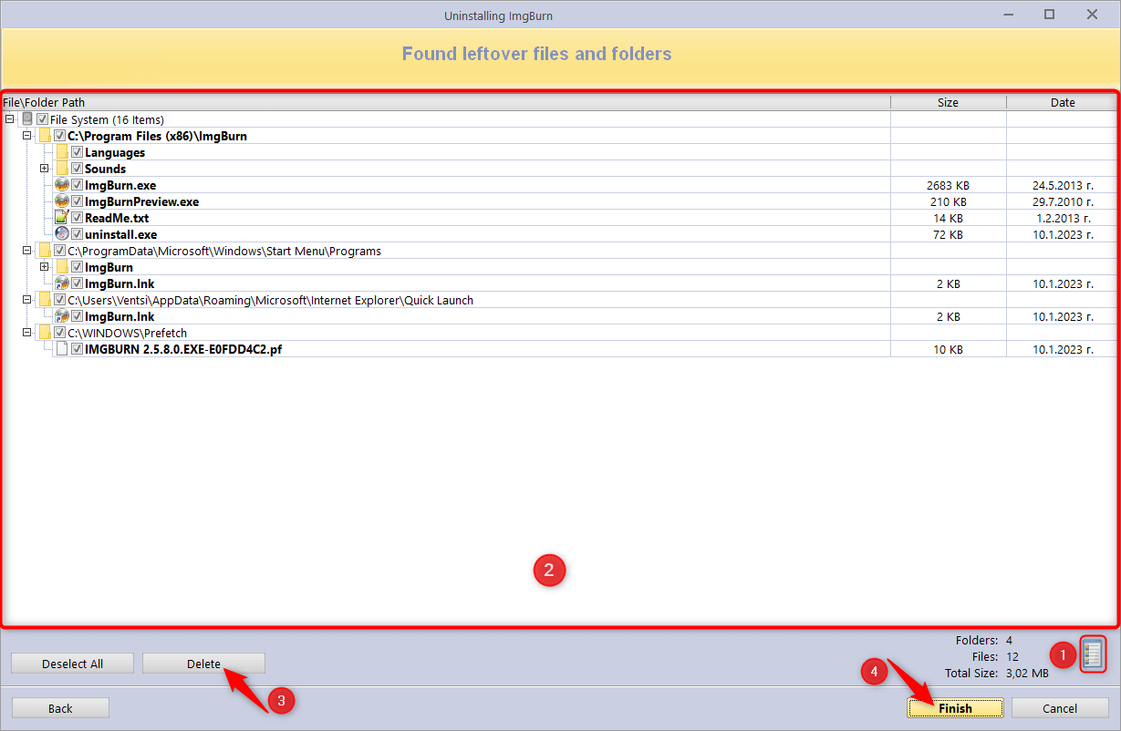 Остаточные файлы и папки после удаления программы в Revo Uninstaller